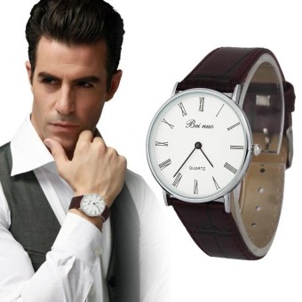 Men Luxury Fashion Business Faux Leather Roman Display Analog Watch D BW - intl  