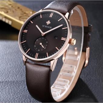 Men Luxury Genuine Leather Quartz Sport Wristwatch - intl  