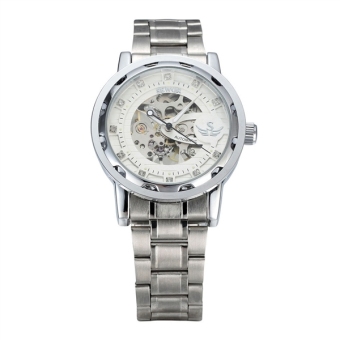 Men Round Dial Mechanical Wrist Watch with Stainless Steel Band (White+Silver) - intl  