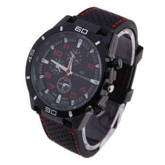 Men Stainless Steel Luxury Sport Quartz Wrist Watch Black+Red Big Dial -  