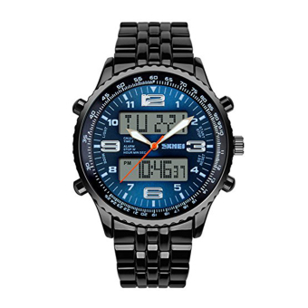 Men Water Resistant Sport Watches LED Analog Digital Display Quartz Wrist Watch With Alloy Case (Blue) - intl  