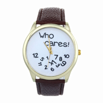 Men Women Who Cares Leather Casual Watch Analog Quartz Wrist Watch (Brown)  