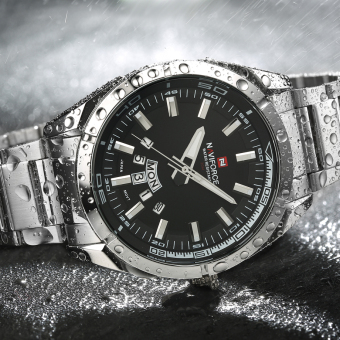 Men's Fashion Brand Military Dress Silver Quartz Steel Watches Waterproof Clock Wristwatch Male (SILVER BLACK) - intl  