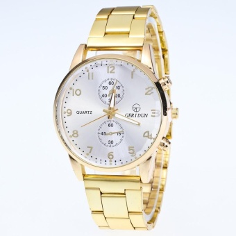 Mens Gold Watches Diamond Dial Gold Steel Analog Quartz Wrist Watch WH - intl  