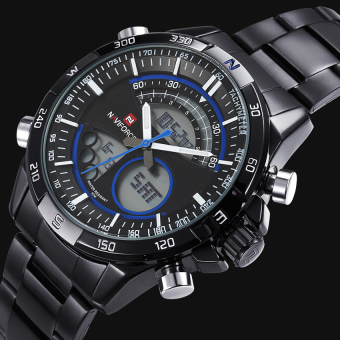 Men's Luxury Brand Sports Watches Full Steel Quartz Clock Digital LED Army Military Wrist Watch (BLACK BLUE) - intl  