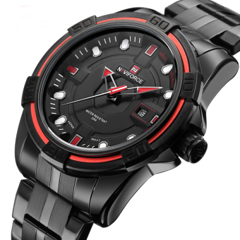 Men's Quartz Analog Watch Brand Luxury 3D Face Stainless Steel Army Military Sport Wristwatch (BLACK RED) - intl  