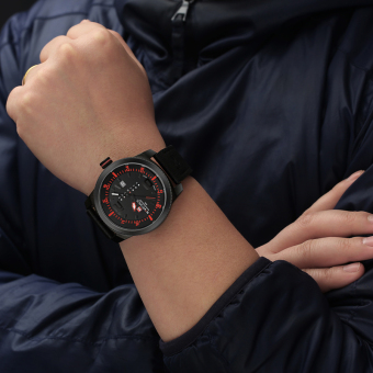 Men's Quartz Watches Brand Fashion Hours Auto Date Week Clock Sports Army Military Wrist (BLACK RED) - intl  