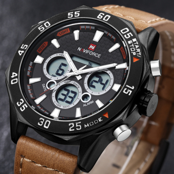 Men's Quartz Watches Luxury Brand Leather Digital Analog Display Date Male LED Military Army Sports Watch (BALCK BROWN) - intl  