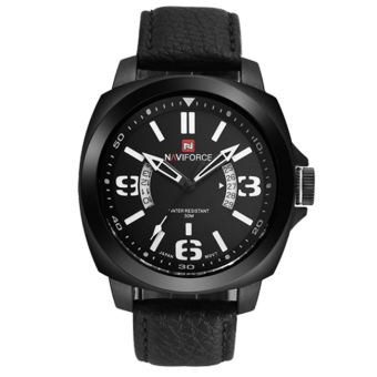 Men's Sports Watches Genuine Leather Analog Date Quartz Clock Brand Luxury Army Military Wrist Watch (BLACK ) - intl  