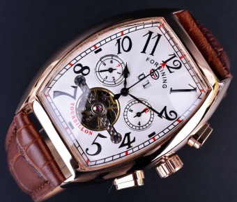Mens Watches Top Brand Luxury Automatic Watch Square Mechanical Design Rose Gold Case White Dial Brown Leather Strap  