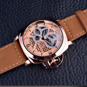 Mens Watches Top Brand Luxury Automatic Windmill Designer Fashion Rose Golden Display Brown Strap Clock  