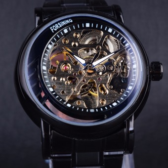 Mens Wathes Top Brand Luxury Automatic Watch Half Skeleton Designer Fashion Full Black Stainless Steel  