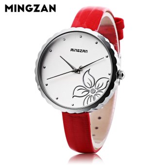 MINGZAN 6107 Women Quartz Watch Flower Pattern Dial Leather Strap Female Wristwatch (Red) - intl  