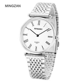 MINGZAN A010 Men Quartz Watch Stainless Steel Band Concise Dial Water Resistance Wristwatch (White) - intl  