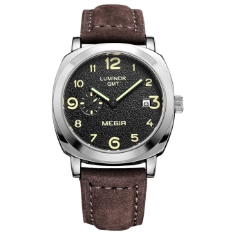 Mode MEGIR militer Pria kuarsa perhiasan mewah bercahaya chronograph jam tangan kulit  