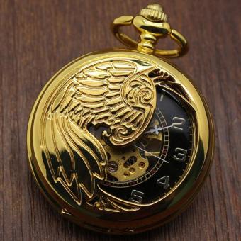 moob Creative mechanical watch animal phoenix pattern provides packet machine carved gold pocket watch (Yellow)  