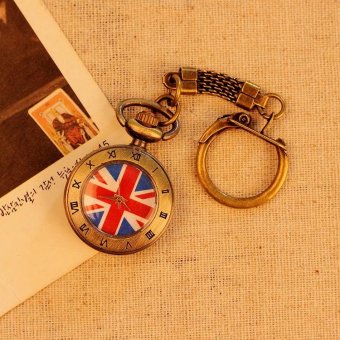 moovof UK Flag Pattern Roman Number Men Women Pocket Watch Quartz Antique Alloy Pendant Retro Chain Best Gift (bronze) - intl  
