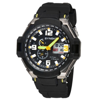 Multi Function Waterproof Double Digital Quartz LED Sports Watch Yellow - intl  