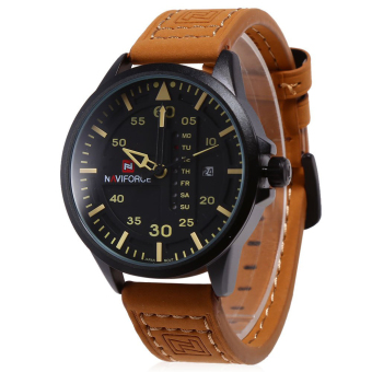 NAVIFORCE Men Water Resistance Quartz Watch Day Date Display PU Band Wristwatch (Yellow)  