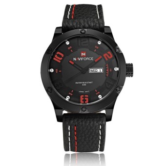NAVIFORCE Men's Leather Sport Analog Quartz Wrist Watch (Red)  