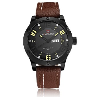 NAVIFORCE Men's Leather Sport Analog Quartz Wrist Watch (Black+Yellow)  