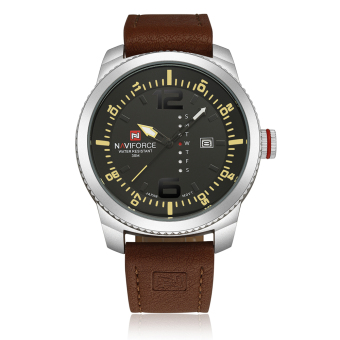 NAVIFORCE Quartz Leather PU Strap Waterproof Wrist Watch (Silver+Yellow) - Intl  