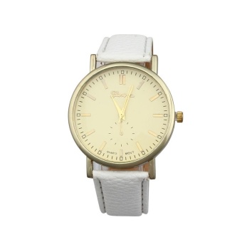  Unisex Leather Band Analog Quartz Vogue WristWatch Watches White - intl  