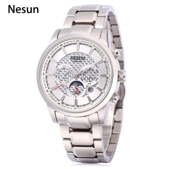 Nesun MS9808 Male Auto Mechanical Watch Calendar Moon Phase Business Men Wristwatch (White) - intl  