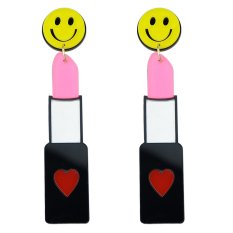 New Fashion Acrylic With Yellow Smile Heart Pink Lipstick Dangle Earrings For Women
