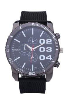 New WOMAGE 1091 jam tangan pria jam tangan pria kasual kuarsa karet merek jam olahraga militer (hitam)  