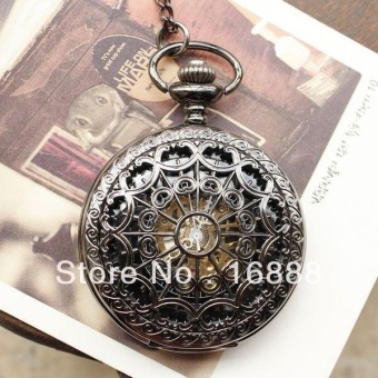 NuodunN New arrival pocket watch necklace automatic mechanical watch hand wind spide pendants men women (as pic) - intl  