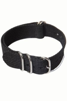 Nylon Pure Color Adjustable Replacement Watchband Watch Band Strap Belt with 3 Rings for 20mm Watch Lug Black  