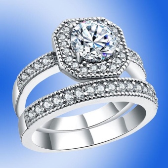 Octagon Round Diamonds White Gold Princess Wedding Ring Band Gift For Women - intl  