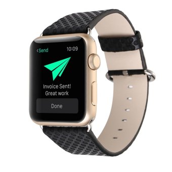 ooplm 38mm Genuine Leather Wave Point Strap With Connector For Apple Watch Iwatch Casual Band Sports Style (Black) - intl  