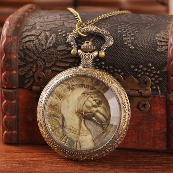 ooplm Unique Antique Brass Watch Pocket Steampunk Horse Shape Glass Face Roman Number Analog Alloy Quartz with Chain Top Sale Dropship  