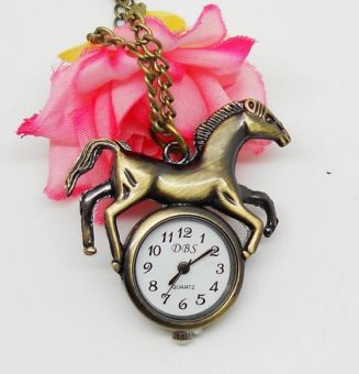 ooplm wholesale dropship horse pocket watch women quartz analog with long chain for children  