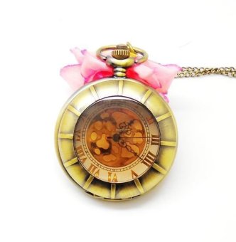 ooplm Wholesale Hot Sale Bronze Vintage Skeleton Roma Fashion Women Quartz Pocket Fob Watches  