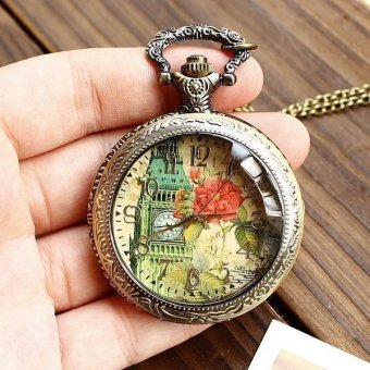 ooplm Wholesale Hot Sale Fashion Flower Bell Tower High Quality Pocket Watches Women Vine  