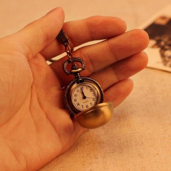 opkmc Necklace Pocket Watch Unisex Alloy Pendant Retro AntiqueBronze Quartz Chain Ball Shape Best Gift (bronze) - intl  