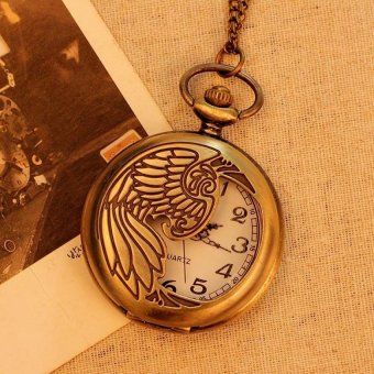 opoopv Bronze Pocket Watch Necklace Quartz Pendant Vintage UnisexMen Women With Long Chain New Arrival (bronze) - intl  