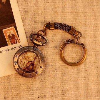 opoopv Eiffel Tower Roman Number Pocket Watch Quartz Antique UnisexAlloy Pendant Retro Chain Best Gift (bronze) - intl  