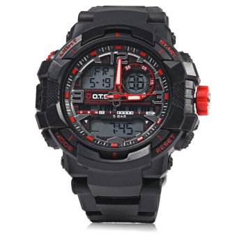 OTS 8073 Men LED Digital Luminous Quartz Watch Analog Outdoor Sport Dual Movt Military Wristwatch (RED)  
