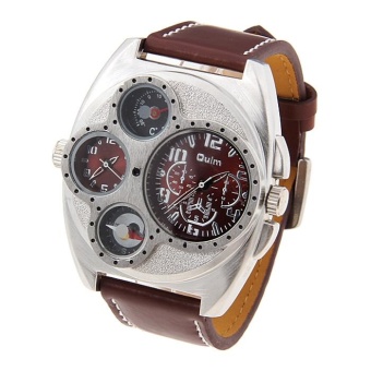 Oulm Analog Leather Strap Four Sub-dials Men Military Army Watch Brown - intl  
