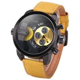 Oulm Chronograph Function Men Genuine Leather Quartz Wristwatch (Yellow)  