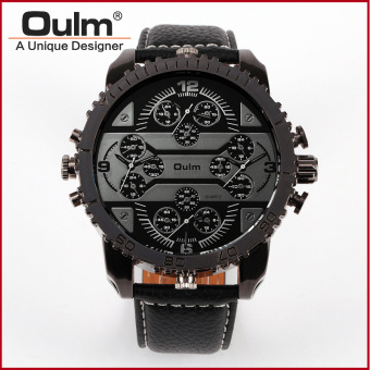 OULM HP3233 Men's Fashion Casual Watch Four Time Zone Quartz Movement Analog Display Leather Strap Cool Looking(black) - intl  
