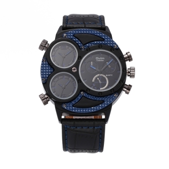 Oulm HP3594 Men Boys Multi-Time Display Quartz Wrist Watch with PU Band (Blue) - intl  