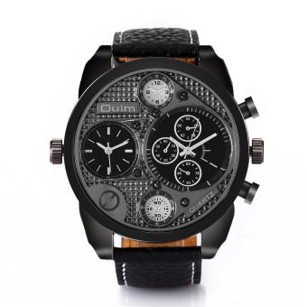 OULM Men's Sports Quartz Leather Band Wrist Watch (Black)  