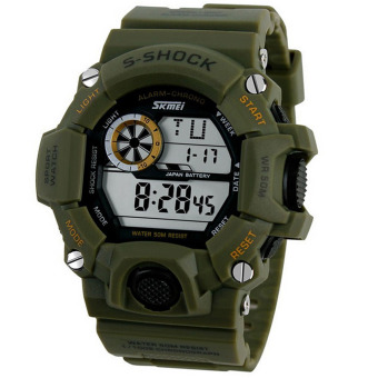 Outdoor Sports Shockproof Watch Multifunction Electronic 50m Waterproof Wristwatches Men Analog Digital Watch Army Green  