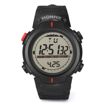 Outdoor Waterproof LCD Digital Stopwatch Date Sport Wrist Watch (Red) - intl  