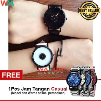 Pasangan Quartz Perhiasan Men's Women's Couple Quartz Watches White Black "2PCS" + Jam Tangan Casual  